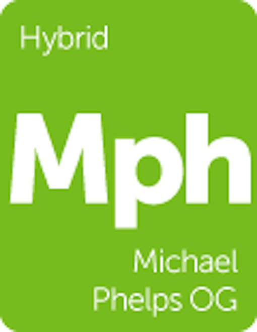 Leafly "Michael Phelps OG" hybrid cannabis strain tile