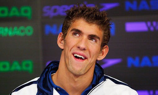 Michael Phelps smiling at press conference