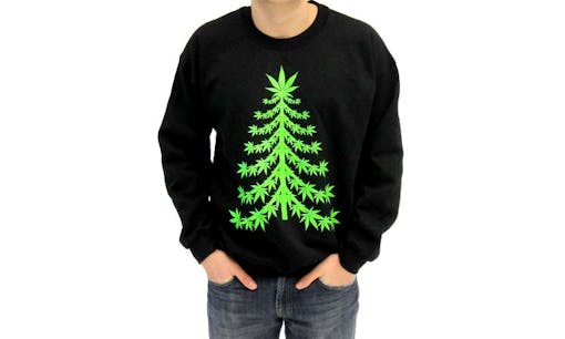 "Marijuana Christmas Tree" ugly sweater