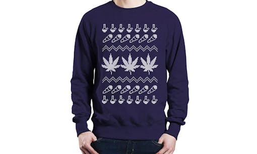 "High Tidings" ugly cannabis Christmas sweater