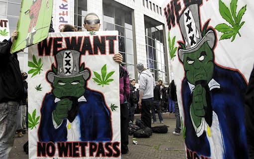Protesters came out in force after the Netherlands adopted its "weed pass" program, as seen in this 2012 photo from Amsterdam. Photo by Derrick Bergman