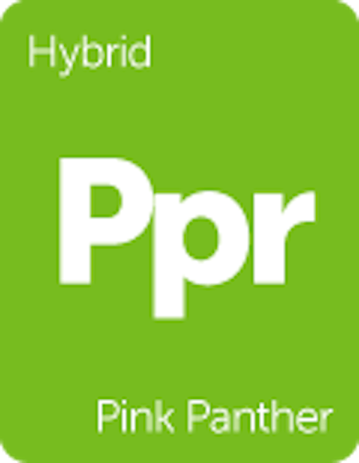 Leafly "Pink Panther" hybrid cannabis strain tile