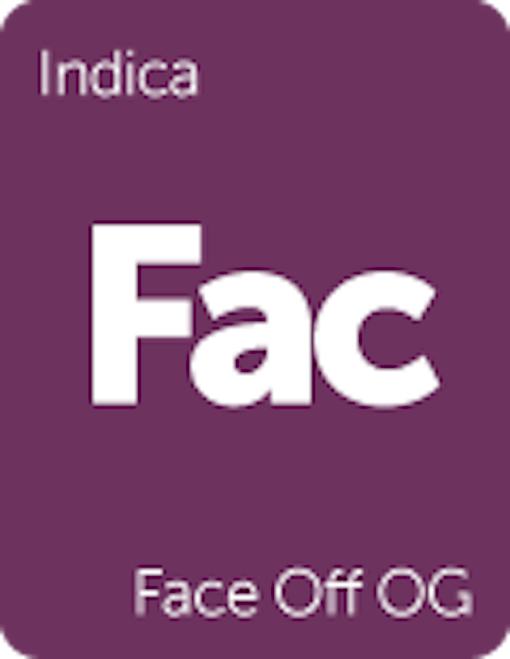 Leafly "Face Off OG" indica cannabis strain tile