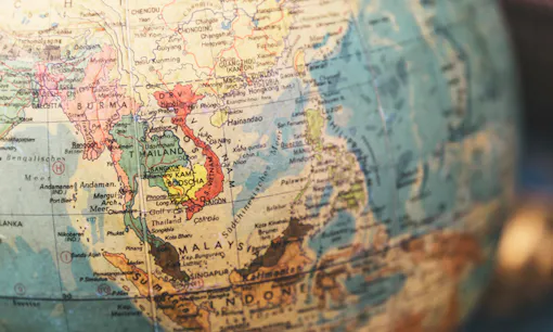 Globe focused on Southeast Asia