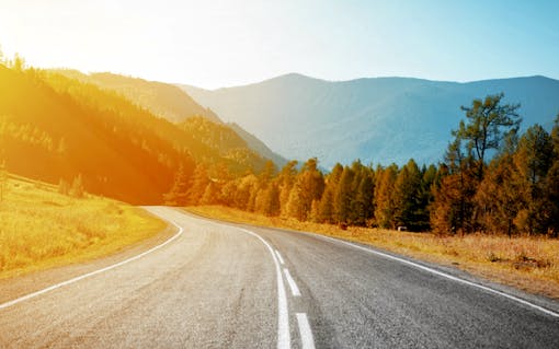 Road trip sunset from the highway