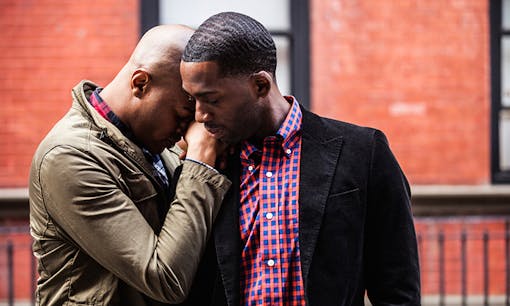 Gay couple embracing