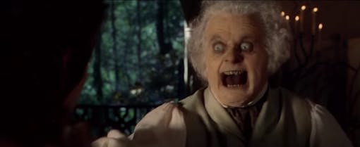 Bilbo lunging for the ring in The Fellowship of the Rings