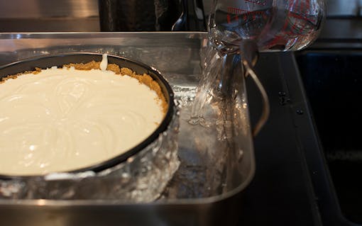 Cannabis-infused blueberry cheesecake: water bath