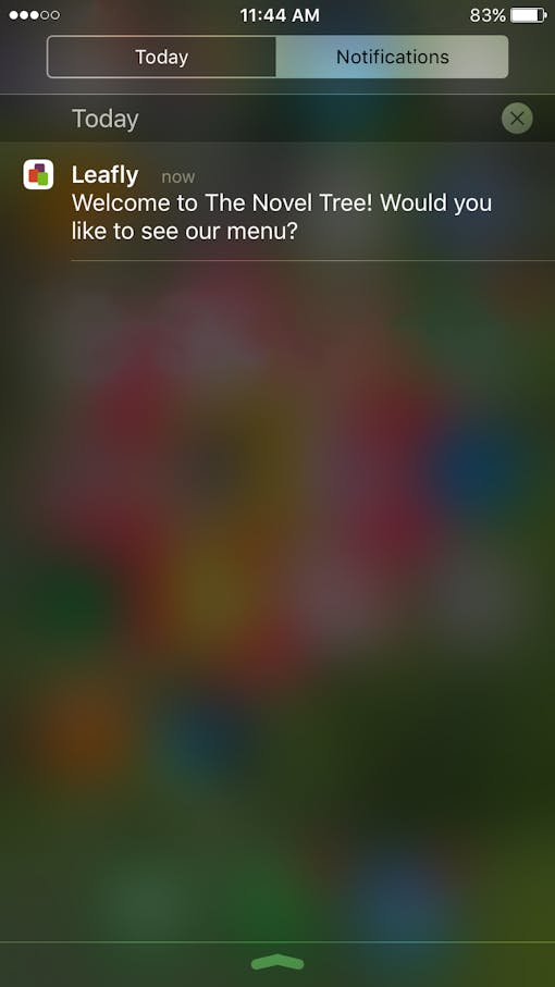Leafly beacon alert in notifications tab