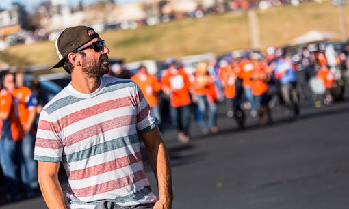 Former NFL player Nate Jackson at a tailgate party for the Denver Broncos game with Leafly
