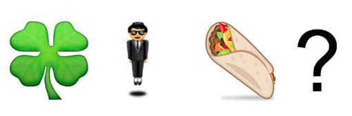 Emojis: Shamrock + Person in Suit + Burrito + Question Mark