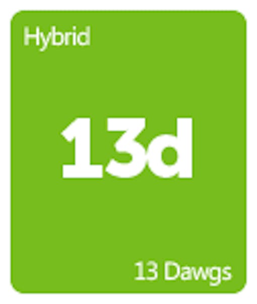 Leafly 13 Dawgs cannabis strain tile