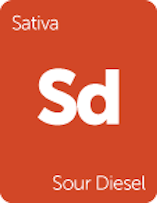 Leafly "Sour Diesel" sativa cannabis strain tile