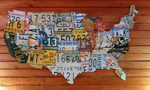 map of the United States made out of license plates