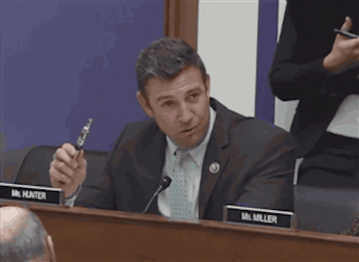 Rep. Duncan Hunter (D-Calif.) hits a vape pen in a Congressional Transportation Committee hearing.