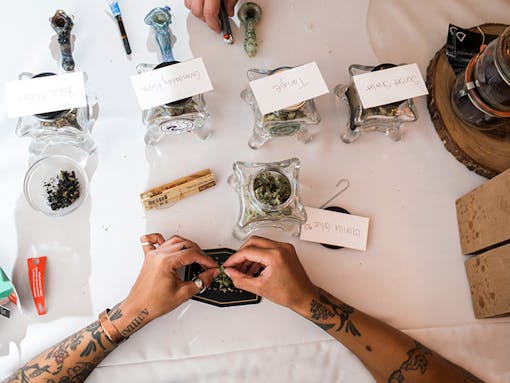 Budtender serving cannabis at a wedding