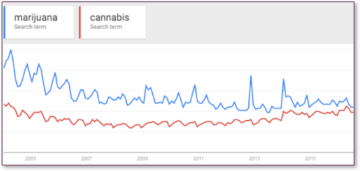 Marijuana vs Cannabis Search Trends in Google