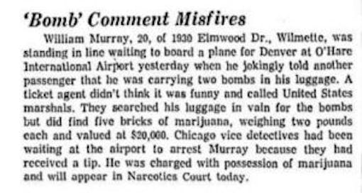 Bill Murray's cannabis arrest in in Chicago
