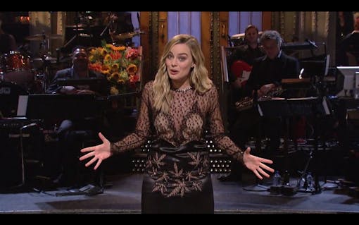 Margot Robbie's cannabis leaf dress on SNL