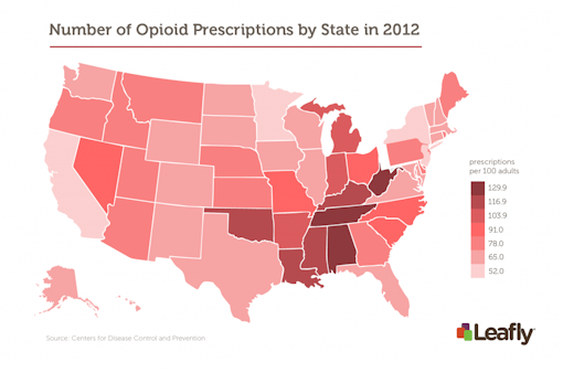 Number of opioid prescriptions by state. Some states have more prescriptions than people.