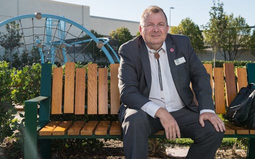 Oxnard School District Trustee and school teacher Denis O’Leary poses for a portrait in Collection Park in Oxnard, CA. (Justin L. Stewart, Leafly)