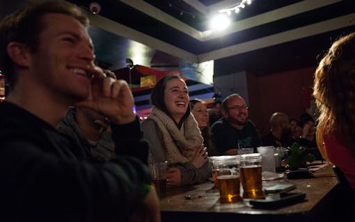 Bo Johnson’s audience at Gateway cannabis comedy show at Jai Thai in Capitol Hill, Seattle