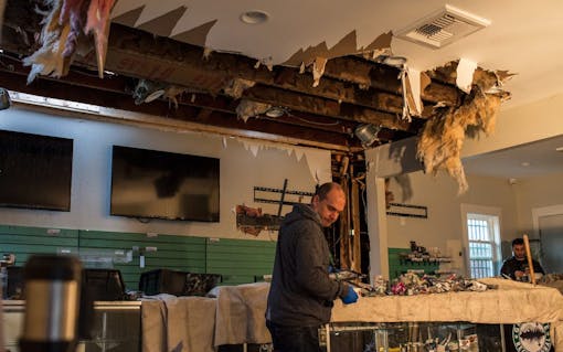 Owner Seth Simpson sorts through damaged products. (Ramon Dompor for Leafly)