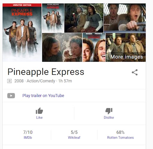 'Pineapple Express' Wikileaf score shown alongside film review scores