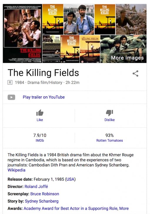 Google search results for 'The Killing Fields'