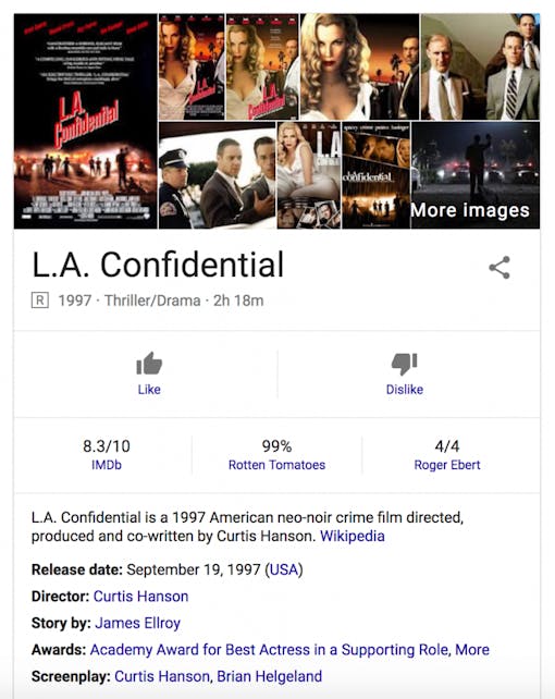Google search results for 'LA Confidential'