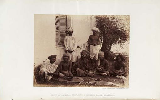 "Group of Bairagis preparing and smoking ganja, Khandesh." (Image Courtesy of Report of the Indian Hemp Drugs Commission, 1894)