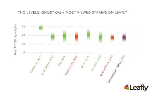 THC levels: Ghost OG vs. the most-viewed cannabis strains on Leafly