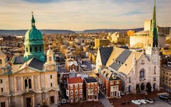 The churches and neighborhoods seen from the South Street Parking Garage in Harrisburg, Pennsylvania.