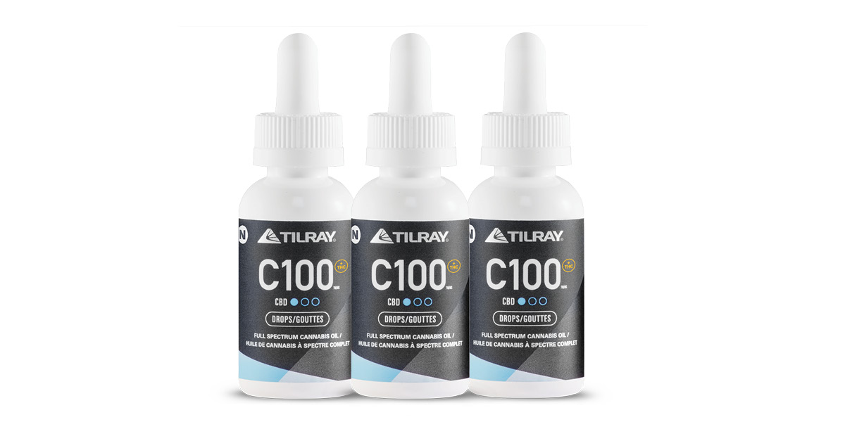 CBD droplet bottles from Tilray