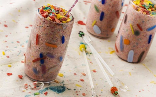 Cannabis-infused breakfast milkshake with Fruity Pebbles cereal