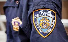New York City, New York - May 19, 2011 : The crest on the jacket of a New York City Police Officer while on patrol.