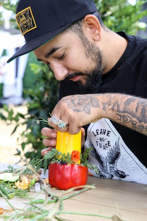 Anthony Salguero carving his Third Place winner "Tiki Bong.”
