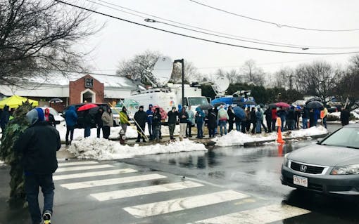 customers wait in line outside NETA in Northampton