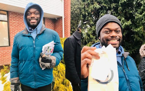 Daquaan Hamilton, first customer in line at NETA in Northampton