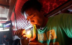 A customer smokes marijuana in the smoking lounge at Barbary Coast Dispensary in San Francisco. Las Vegas approved similar lounges, but the Nevada legislature just banned them for two years.