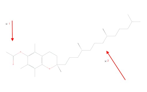 vape pen lung disease suspect Tocopheryl-acetate contains an acetate ring (arrow 1) that enhances its natural binding affinity (arrow 2) for lung fluid. (PubChem/Leafly)