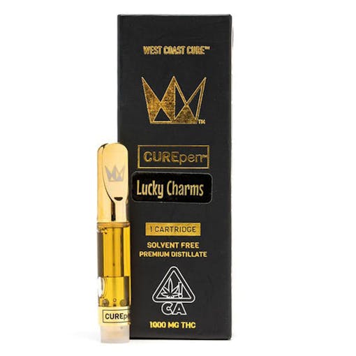 Promotional image of West Coast Cure Lucky Charms THC vape cart associated with the the death of one Tulare County VAPI patient