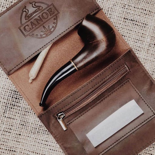 Canoe Cannabis Co leather stash case
