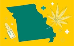 green map of Missouri against yellow background