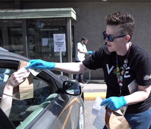 A Terrapin Care Station employee in Colorado conducts curbside pickup March 26, 2020. (Courtesy Terrapin Care Station)