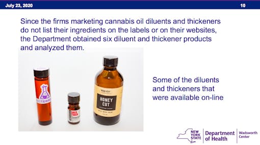 A New York Department of Health slide presented to the OLCC with pictures of suspicious additives. (OLCC, 2020)