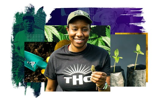 Joy Hollingsworth standing in front of a colorful digital background