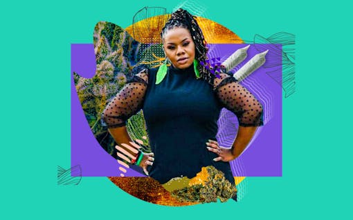 Melanie Randall in front of colorful backgrouond