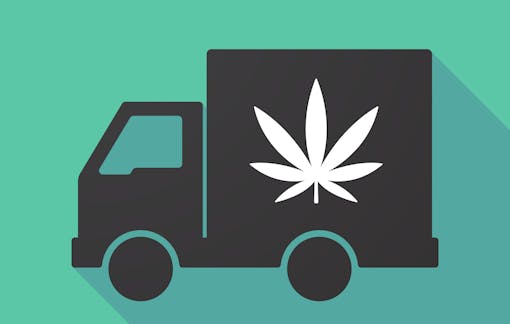 Illustration of a long shadow truck with a marijuana leaf