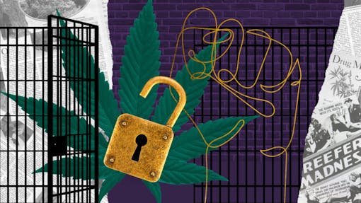 Graphic representing liberation with a lock and a fist